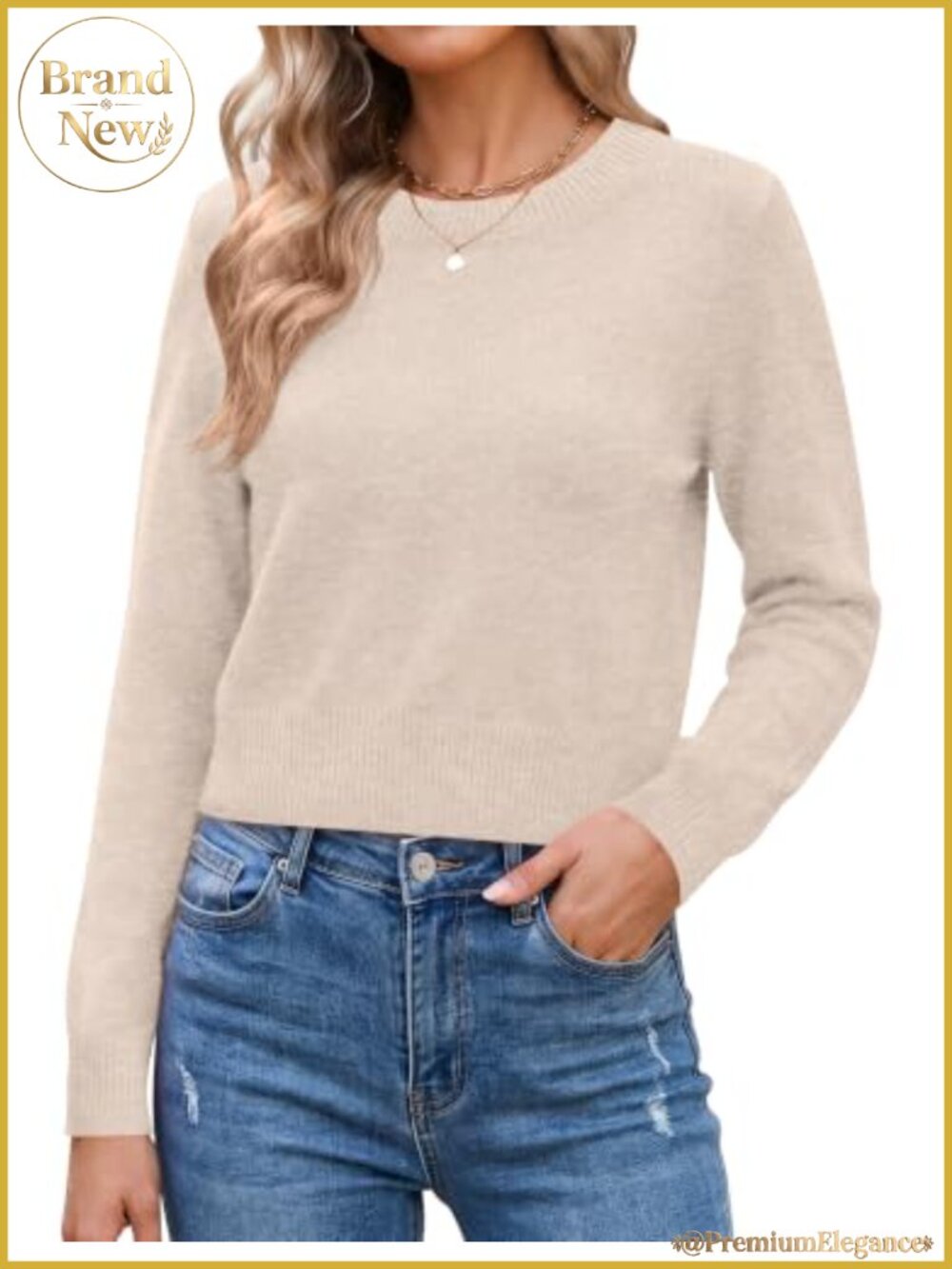 Cropped Sweater Crewneck Long Sleeve Knit Top Women's Pullover Lightweight